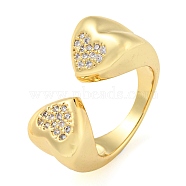 Brass Micro Pave Cubic Zirconia Open Finger Ring, Cadmium Free & Lead Free, Long-Lasting Plated, Real 18K Gold Plated, Heart, US Size 6 3/4(17.1mm)(RJEW-C069-05B-G)