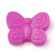 Food Grade Eco-Friendly Silicone Focal Beads, Chewing Beads For Teethers, DIY Nursing Necklaces Making, Butterfly, Magenta, 20x25x6mm, Hole: 2mm(SIL-N001-01F)