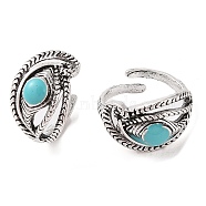 Synthetic Turquoise Cuff Rings, Eye Alloy Open Rings for Women, Cadmium Free & Lead Free, Antique Silver, 15mm, Inner Diameter: Adjustable(RJEW-B107-08AS)