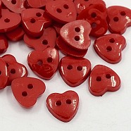 Acrylic Heart Buttons, Plastic Sewing Buttons for Costume Design, 2-Hole, Dyed, Dark Red, 12x12x3mm, Hole: 1mm(BUTT-E071-A-02)