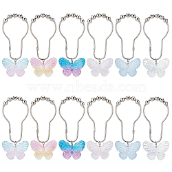 Iron Shower Curtain Rings for Bathroom, with Resin Butterfly Pendants, Platinum, 100mm, 2pcs/color, 6 colors, 12pcs/set(HJEW-PH01875)