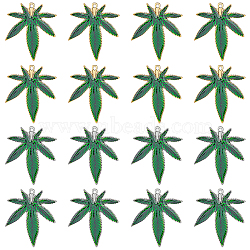 SUPERFINDINGS 16Pcs 2 Colors Alloy Enamel Pendants, Pot Leaf/Hemp Leaf Shape, Green, Antique Silver & Antique Golden, 39x33.5x2.5mm, Hole: 1.8mm, 8pcs/color(FIND-FH0007-51)