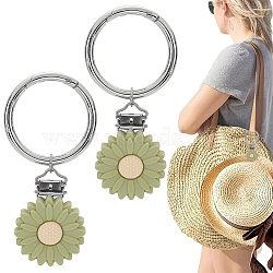 Silicone Hat Clip for Travel, with Zinc Alloy Spring Gate Rings, Sunflower, Yellow Green, 98mm(HJEW-AB00576-01)