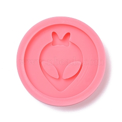 Flat Round with Saucer Man Pattern Badge Silicone Molds, Resin Casting Molds, for UV Resin & Epoxy Resin Jewelry Making, Light Coral, 60.5x12mm, Inner Diameter: 50.5mm(DIY-F109-01)