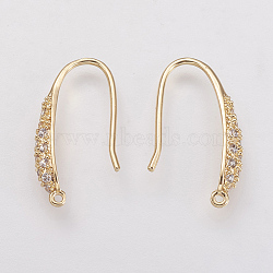 Brass Micro Pave Cubic Zirconia Earring Hooks, with Horizontal Loop, Real 18K Gold Plated, 19.5x3x9mm, Hole: 1mm, 18 Gauge, Pin: 1mm(KK-F731-05G)