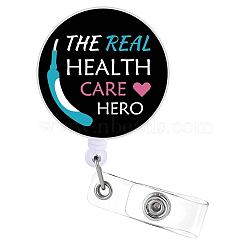 Flat Round ABS Plastic Badge Reel, Retractable Badge Holder, Word The Real Healthcare Hero Alligator Clip, Heart Pattern, 82x33mm(JEWB-WH0036-003)