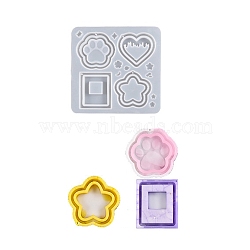 DIY PawPrint & Heart & Star & Rectangle Shaped Pendant Food-grade Silicone Molds, Quicksand Molds, Resin Casting Molds, For UV Resin, Epoxy Resin Craft Making, White, 140x142x10mm, Hole: 1.5mm, Inner Diameter: 7~60x3~60mm(SIMO-D001-05)