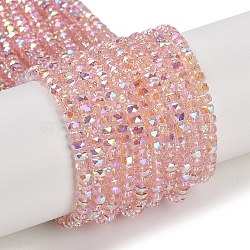 Electroplate Glass Beads Strands, Pearl Luster Plated, Faceted, Rondelle, Pink, 3x4mm, Hole: 1mm, about 100pcs/strand, 12.60''(32cm)(GLAA-Q105-03B)