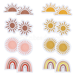 Sun & Rainbow Cloth Patches, Polyester Embroidery Appliques, Sewing Craft Decoration, Mixed Color, 36~48x47~58x1.5mm, 16pcs/set(PATC-WH0005-28)