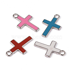 Alloy Enamel Pendants, Lead Free and Cadmium Free, Cross, Platinum Color, Mixed Color, 26x16x2mm, Hole: 3mm(ENAM-P077-M)