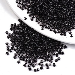 8/0 Glass Seed Beads, Transparent Inside Colours, Round Hole, Round, Black, 8/0, 3~4x2~3mm, Hole: 0.8mm, about 15000pcs/bag(SEED-A014-3mm-138B)