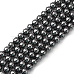 Eco-Friendly Glass Pearl Beads, Pearlized, Round, Dark Gray, 8mm, Hole: 1.2~1.5mm, about 52pcs/Strand, 16''(40.64cm)(HY-J002-8mm-HX088)