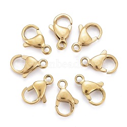 Ion Plating(IP) 304 Stainless Steel Lobster Claw Clasps, Parrot Trigger Clasps, Real 18K Gold Plated, 13x8x4mm, Hole: 1.5mm(X-STAS-H353-E-02G)