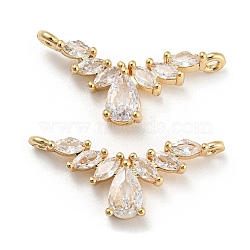 Brass Pave Clear Cubic Zirconia Pendants, Teardrop with Wing Charms, Real 18K Gold Plated, 9x22.5x4mm, Hole: 1.2mm(KK-Q789-08G)