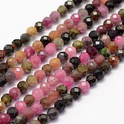 Natural Tourmaline Beads Strands, Faceted, Round, 4mm, Hole: 1mm, about 86~100pcs/strand, 15.1~15.5 inch(38.5~39.5cm)(G-F460-31)