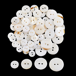 Nbeads 64Pcs 4 Style Natural Freshwater Shell Buttons, 2-Hole, Flat Round, Snow, 11.4~20x2~2.5mm, Hole: 1.6~2mm(BUTT-NB0001-69)