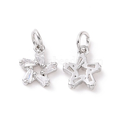 Star Brass Micro Pave Clear Cubic Zirconia Charms, with Jump Rings, Cadmium Free & Nickel Free & Lead Free, Platinum, 10.5x8.5x2mm, Hole: 3mm(KK-G435-43P)