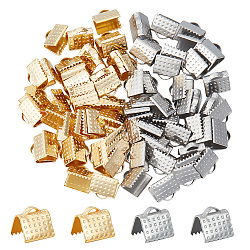 80Pcs 2 Colors 304 Stainless Steel Ribbon Crimp Ends, Golden & Stainless Steel Color, 7x8x6mm, Hole: 1x2.5mm, 40pcs/color(STAS-UN0056-56)