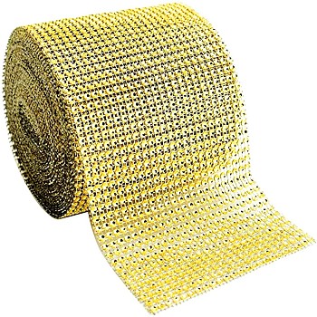 Plastic Mesh Rhinestone Trimming, Rhinestone Cup Chains, Gold, 120mm, about 10yards/roll