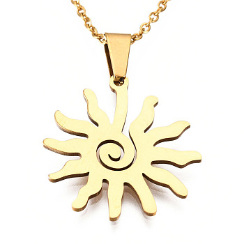 201 Stainless Steel Pendants Necklaces, with Cable Chains and Lobster Claw Clasps, Sun, Golden, 17.71 inch(45cm), 1.5mm