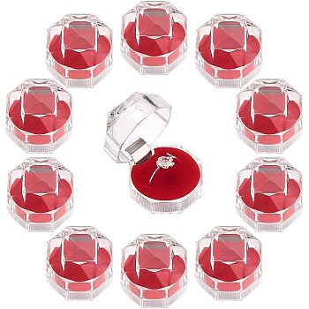 40Pcs Octagon Transparent Plastic Ring Boxes, Jewelry Box, Red, 3.8x3.8x3.8cm