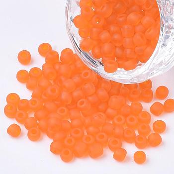 12/0 Frosted Round Glass Seed Beads, Orange, Size: about 2mm in diameter, hole:1mm, about 3304pcs/50g