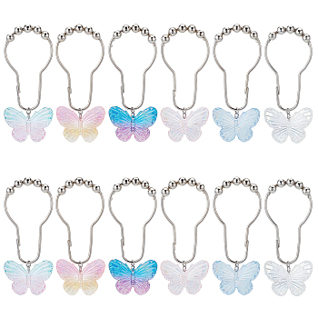 Iron Shower Curtain Rings for Bathroom, with Resin Butterfly Pendants, Platinum, 100mm, 2pcs/color, 6 colors, 12pcs/set