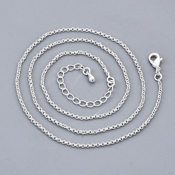 Long-Lasting Plated Brass Rolo Chain Necklaces, with Lobster Claw Clasp, Nickel Free, 925 Sterling Silver Plated, 18.1 inch(46cm), 1.6mm