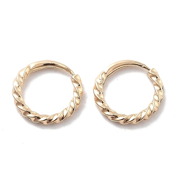 Brass Twist Hoop Earrings, Real 18K Gold Plated, 11x1.5mm