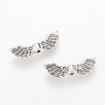 Tibetan Style Alloy Beads, Wing, Cadmium Free & Lead Free, Antique Silver, 7x22x3mm, Hole: 1mm, about 1130pcs/1000g