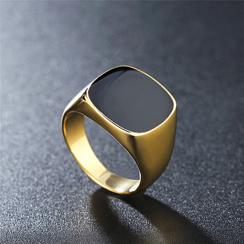 Square 304 Stainless Steel Enamel Finger Rings for Men, Golden, 16mm, US Size 9(18.9mm)