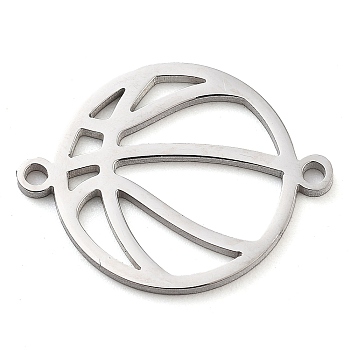 304 Stainless Steel Hollow Sport Ball Connector Charms, Basketball Outline Links, Stainless Steel Color, 14x18.5x1mm, Hole: 1.2mm