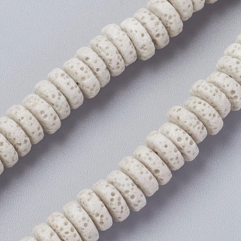 Natural Lava Rock Beads Strands, Dyed, Flat Round/Disc, Beige, 8~8.5x3~4mm, Hole: 2mm, about 62 pcs/Strand, 7.87 inch(20 cm)