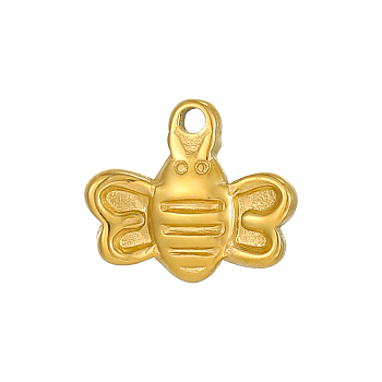 304 Stainless Steel Pendants, Bees Charms, Ion Plating(IP), Real 18K Gold Plated, 11x11mm