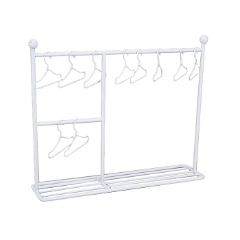 Mii Iron Doll Garment Coat Hanger Rack, for Dollhouse Decoration, with Hangers, White, 6.1x25x20.5cm