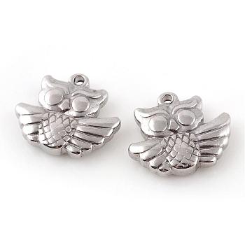 201 Stainless Steel Pendants, Owl, Stainless Steel Color, 14.5x16.5x4mm, Hole: 1.5mm