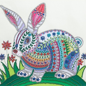 DIY Square Rabbit Theme Diamond Painting Kits, Including Canvas, Resin Rhinestones, Diamond Sticky Pen, Tray Plate and Glue Clay, Mixed Color, 300x300mm