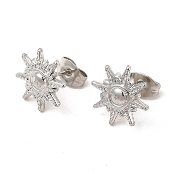 304 Stainless Steel Sun Stud Earrings for Women, Stainless Steel Color, 12.5mm, Pin: 0.8mm