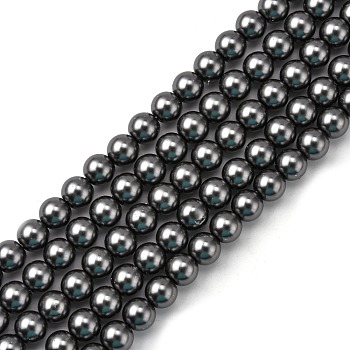 Eco-Friendly Glass Pearl Beads, Pearlized, Round, Dark Gray, 8mm, Hole: 1.2~1.5mm, about 52pcs/Strand, 16''(40.64cm)