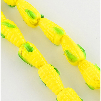 Handmade Lampwork Beads, Corn, Yellow, 17x11x9mm, Hole: 2mm
