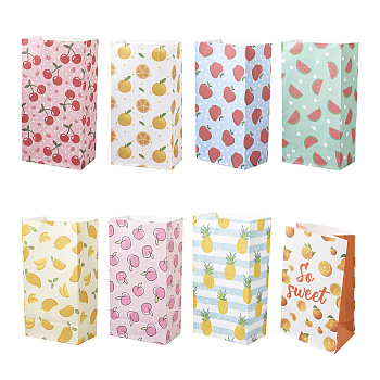 24Pcs 8 Style Paper Gift Bags, Shopping Bags, Rectangle with Fruit & Polka Dot Pattern, Mixed Color, 23.3x12x0.1cm, 3pcs/style