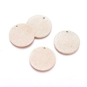 Ion Plating(IP) 304 Stainless Steel Textured Pendants, Flat Round, Rose Gold, 20x1mm, Hole: 1mm