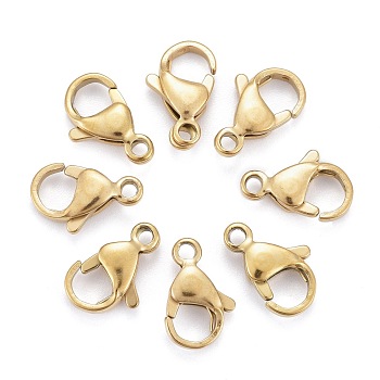 Ion Plating(IP) 304 Stainless Steel Lobster Claw Clasps, Parrot Trigger Clasps, Real 18K Gold Plated, 13x8x4mm, Hole: 1.5mm