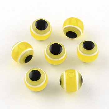 Round Evil Eye Resin Beads, Yellow, 11.5~12x11mm, Hole: 2.5mm