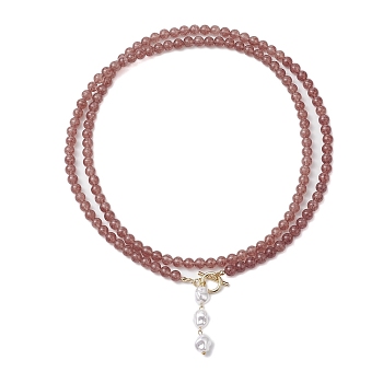 Natural Strawberry Quartz Beaded Necklaces, Round, 36.10 inch(91.7cm)