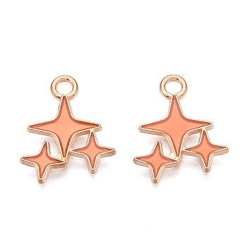 Alloy Enamel Pendants, Light Gold, Lead Free & Cadmium Free, Star Charm, Light Salmon, 18x14x1mm, Hole: 2mm