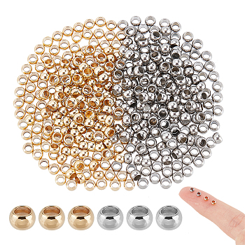 400Pcs 2 Styles 304 Stainless Steel Spacer Beads, Rondelle, Golden & Stainless Steel Color, 3x2mm, Hole: 1.8mm, 200pcs/color