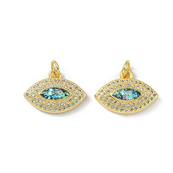 Brass Micro Pave Cubic Zirconia Pendants, with Synthetic Opal and Jump Ring, Evil Eye, Real 18K Gold Plated, 13x18x4.5mm, Hole: 3.5mm