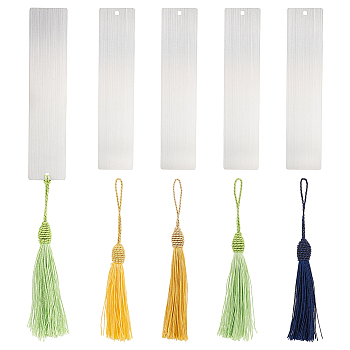 Unicraftale Stainless Steel Brushed Blank Bookmarks, with Polyester Tassel Big Pendant Decorations, Stainless Steel Color, Bookmarks: 145x32x0.5mm, 4pcs, Pendant Decorations: 145~175x10.5~12mm, 4pcs