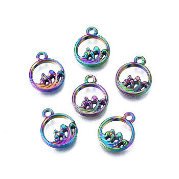 Rainbow Color Alloy Charms, Cadmium Free & Lead Free, Ring with Spray, 14x11x3mm, Hole: 1.5mm